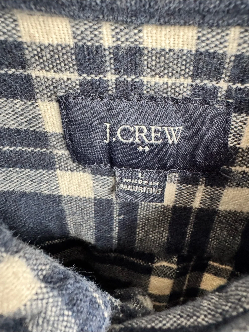 J. Crew Men’s Navy and White Plaid Button-Down Shirt - Size L